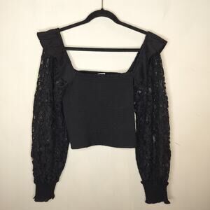 Express Lace Sleeve Smocked Top Balloon Sleeve Ruffled